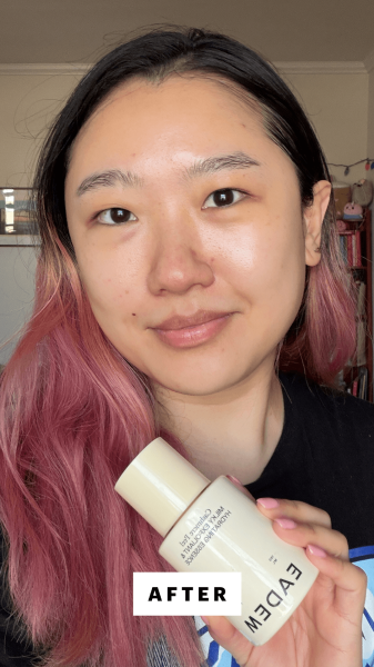 Han after applying the Eadam Cashmere Peel Milky Exfoliant  Hydrating Essence